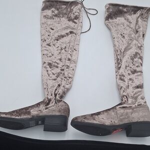 Bamboo Crushed Faux Velvet Over the Knee Boots
